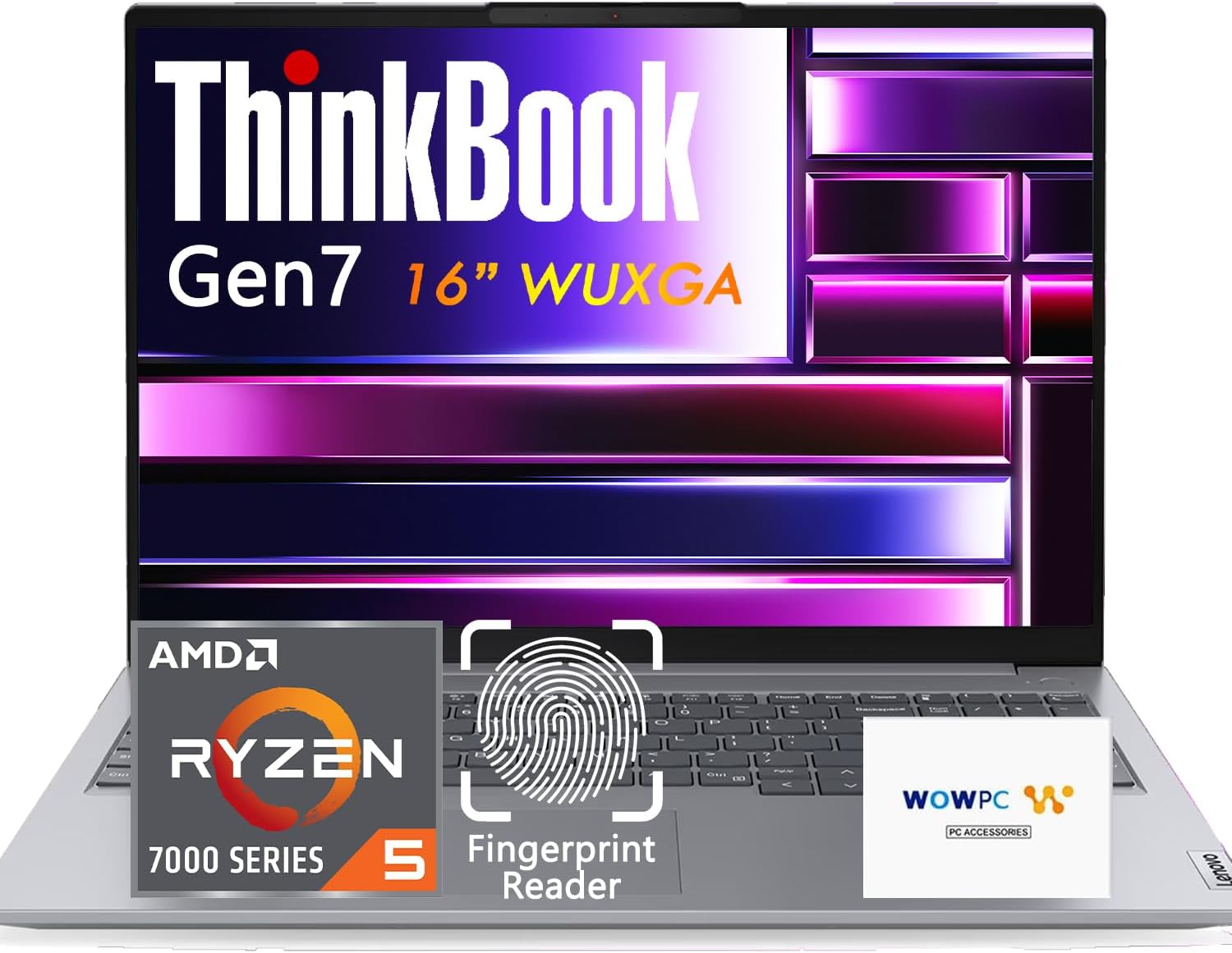 Lenovo ThinkBook 16 G7 Business AI Laptop, Ryzen 5 7533HS(>i7-1355U), 16" FHD+ Display, AI Copilot Key, 16GB DDR5, 512GB SSD, RJ-45 Port, Fingerprint Reader, HDMI, Wi-Fi 6, Windows 11 Pro, WOWPC USB