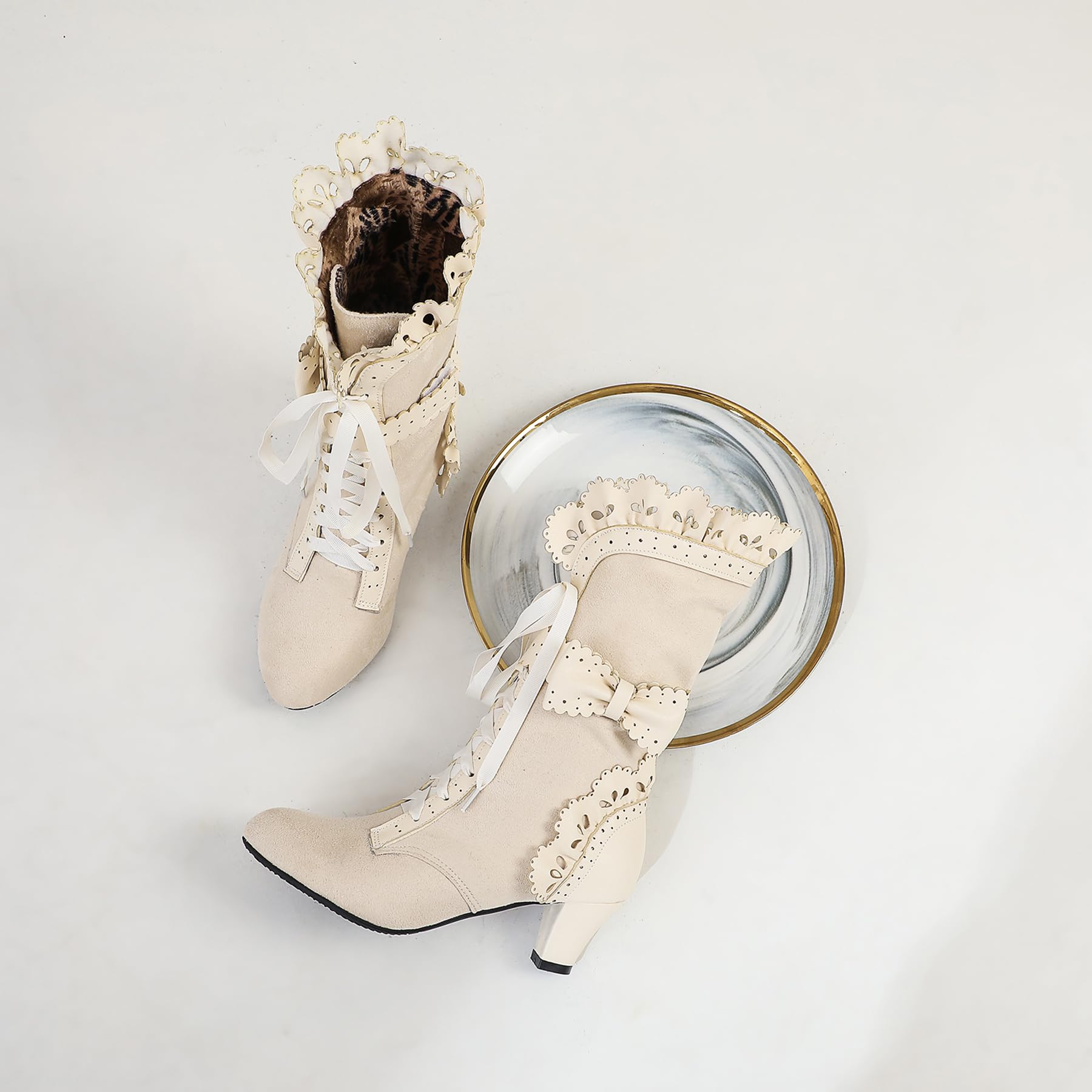 Gicoiz Donna Classico Tacco Gattino Stivali Invernali Bowknot