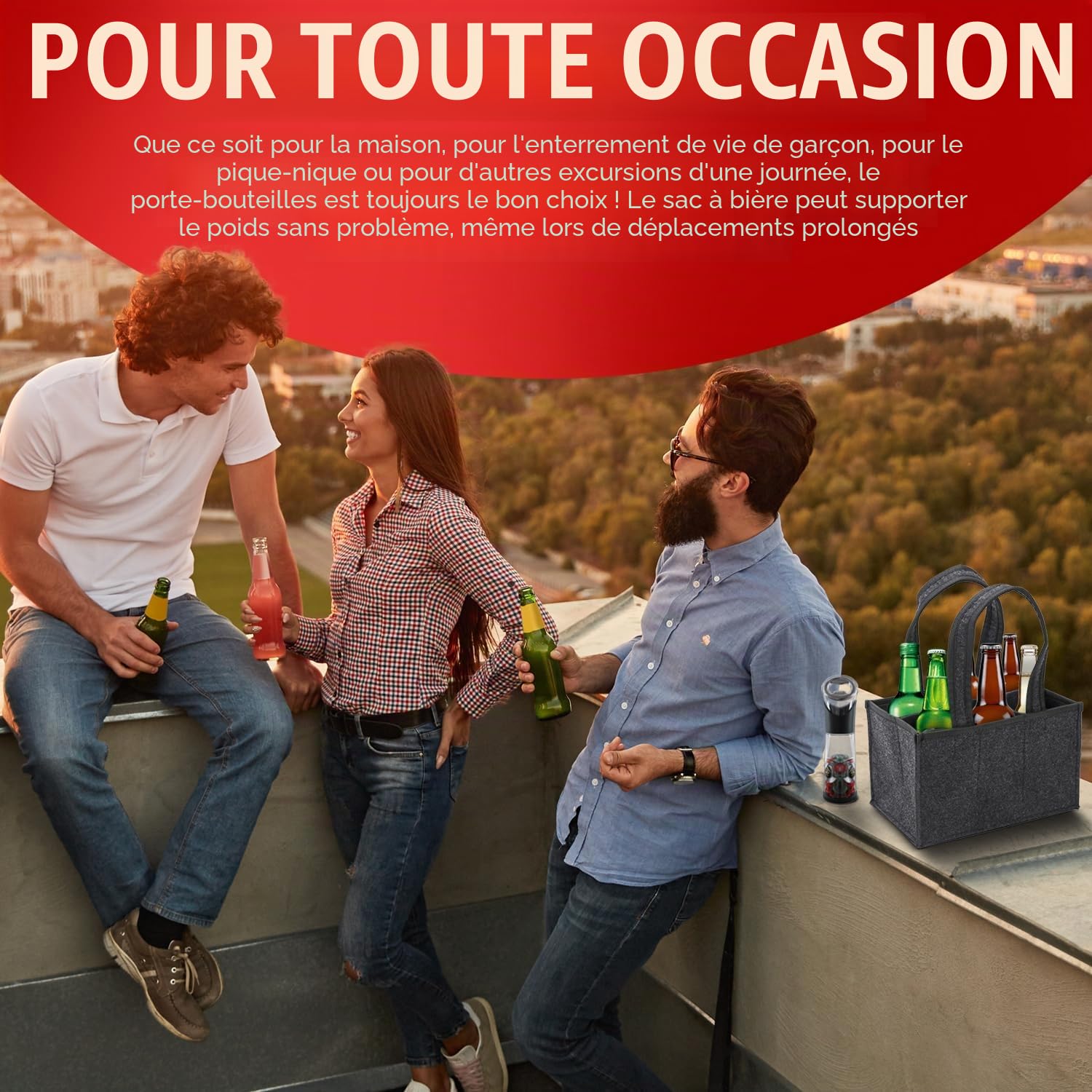 wortek Coffret cadeau pour homme - Sac à main pour homme - Décapsuleur et dessous de verre + 6 bières bavaroises - Cadeau d'anniversaire pour père