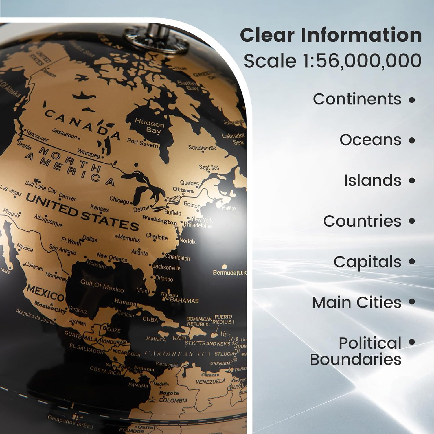 Goplus 9-Inch Metallic Black World Globe, 720° Rotating Earth Globe w/Metal Stand for Modern Desktop Decoration for Home, Office