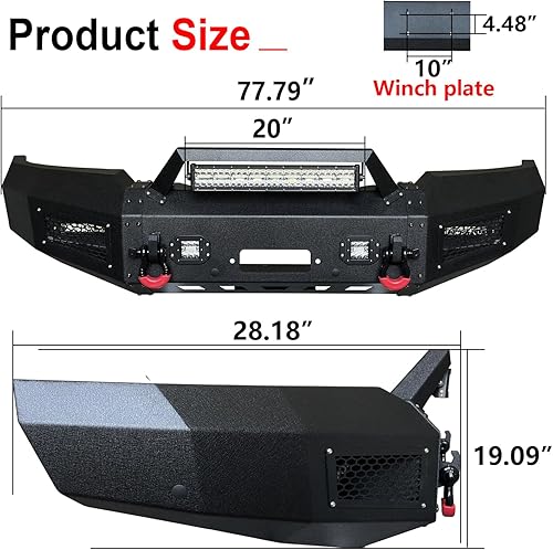Miniatura 2 de Textura de parachoques delantero F150 negro compatible con Ford F150 1997 1998 1999 2000 2001 2002 2003 con placa de cabrestante, 5 luces LED y 2