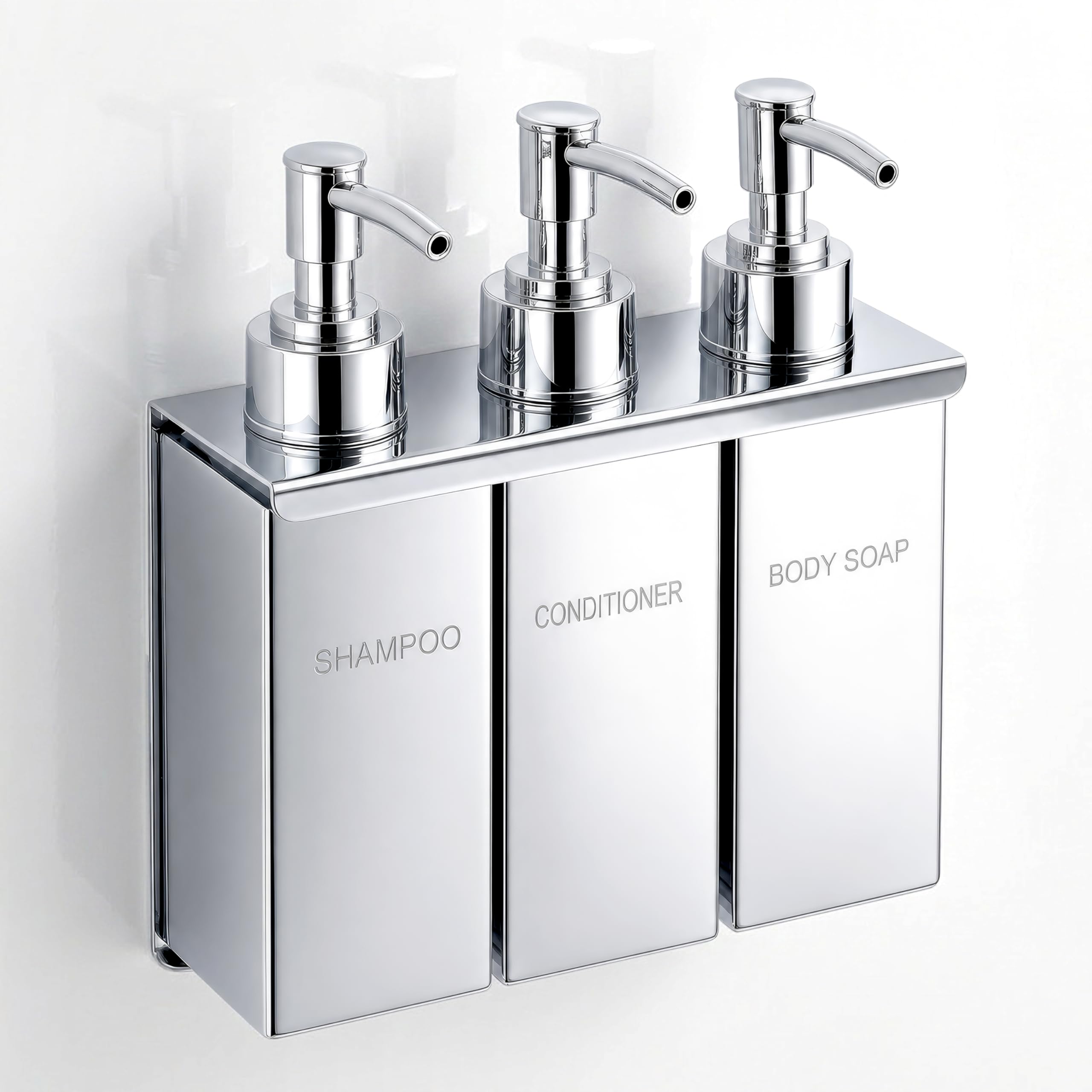 Plantex Triple Liquid Soap Dispenser for Bathroom/304 Grade Stainless Steel Shampoo Dispenser/Square Hand wash Dispenser/Bathroom Accessories - Pack of 1 (Regent, Chrome)-image-33