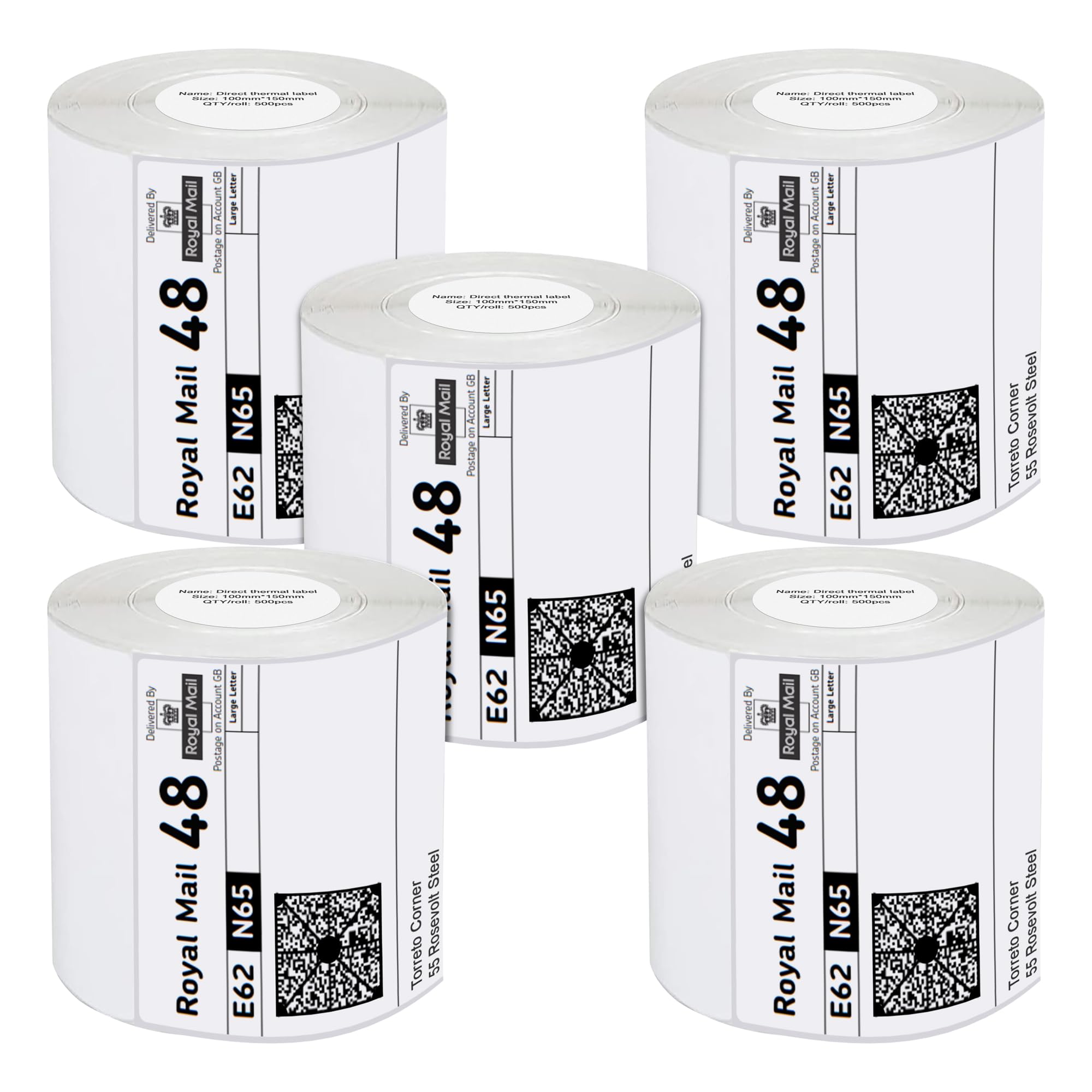 iSOUL 4X6 Direct Thermal Printer Labels 5 Rolls 100mm x 150mm [2500 Labels] White Permanent Adhesive Shipping Labels Rolls Compatible with Etsy Shopify Ebay Amazon Royal Mail FedEx 5 Rolls Pack
