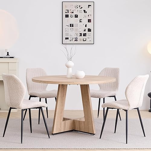 Miniatura 23 de Juego de mesa de comedor redonda para 4 personas con sillas, mesa de cocina y sillas, juego de mesa de comedor, silla moderna de mediados de siglo