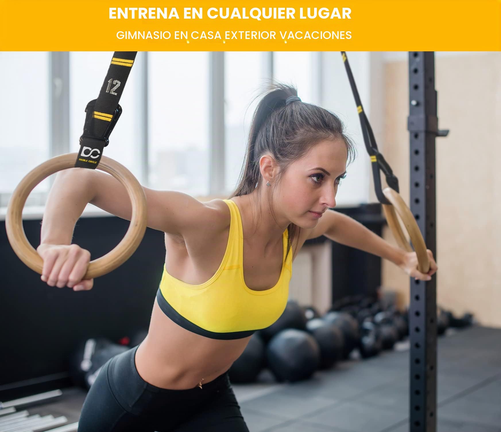 Anillos de Gimnasia de Madera Double Circle con Correas de Ajuste Rápido y Guía de Videos