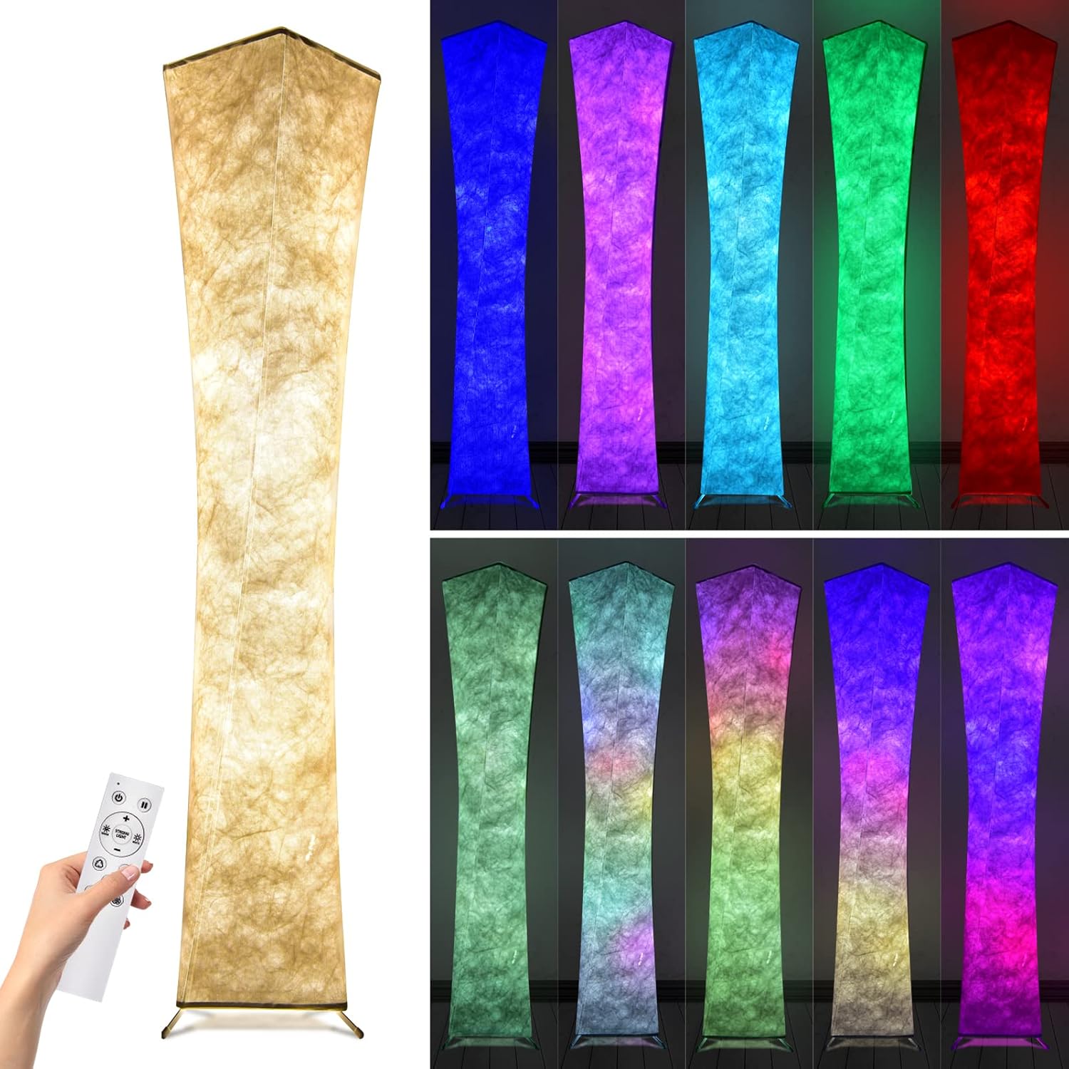 61" RGB Floor Lamp, Soft Light Floor Lamp with Fabric Shade, Color Changing Lamp with Remote Control, Dimmable Standing Lamp for Livingroom Bedroom