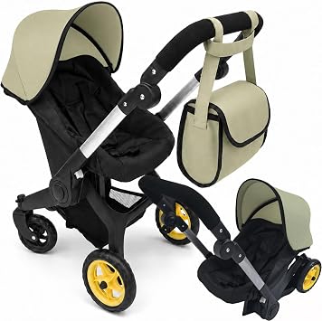 Baby Doll Car Seat Stroller Combo Convertible 2 in 1 Doll Stroller and Car Seat for Kids Fits Up to 20" Dolls Play Toy Baby Stroller with Adjustable Handle for Girls All Ages Olive Green