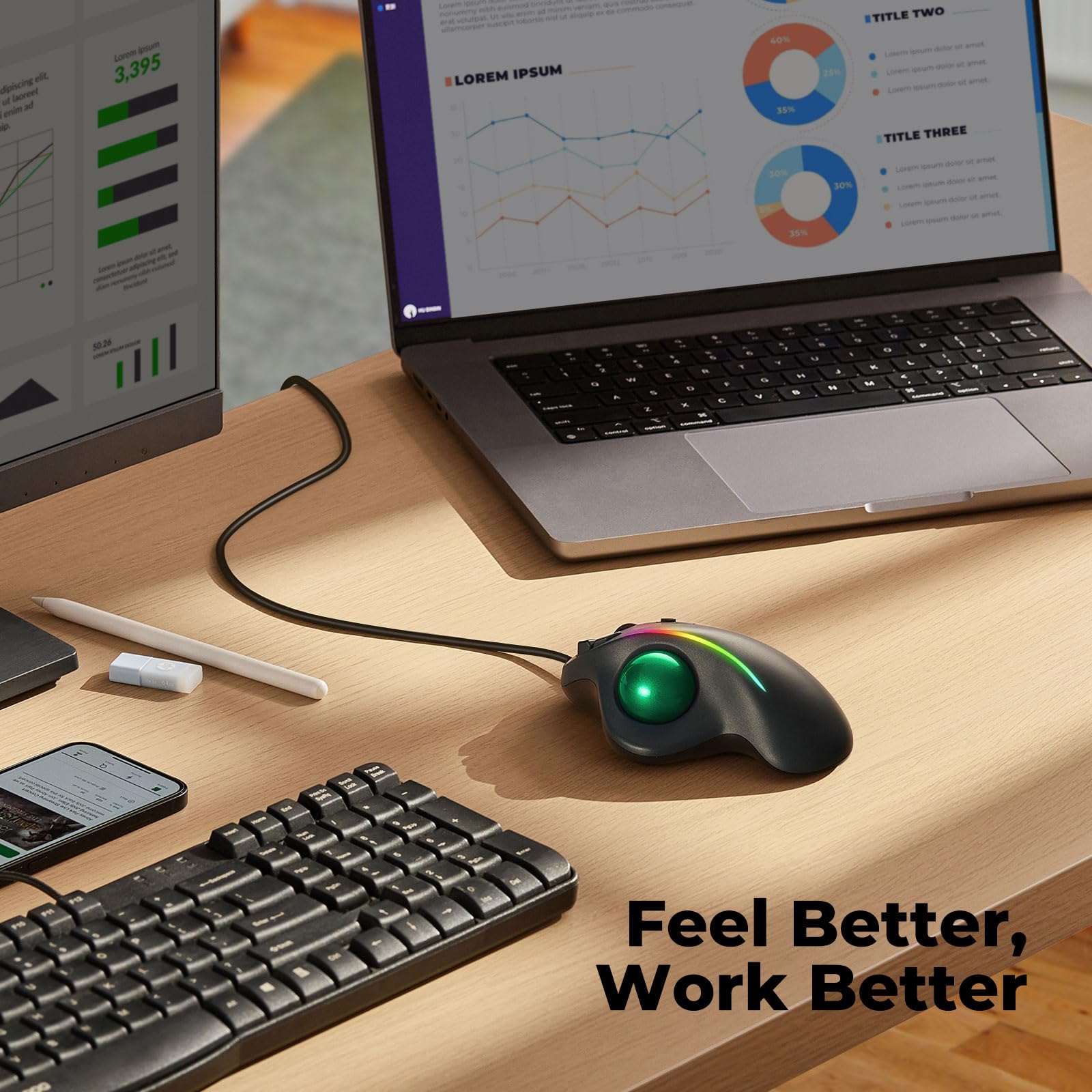 Souris Trackball filaire RGB - Vert