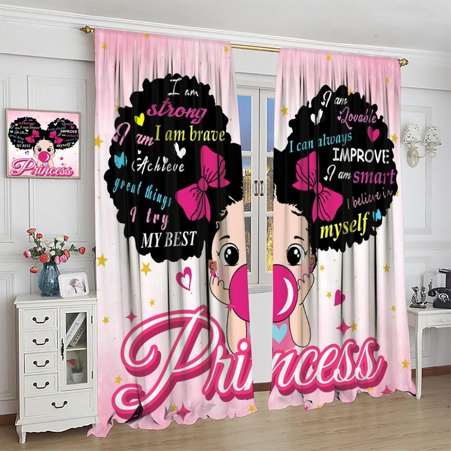 Girls Bedroom Curtains Cartoon American Girls Princess Pink Window Treatments for Kids Bedroom Nursery Gift Drapes 42x45 Inch