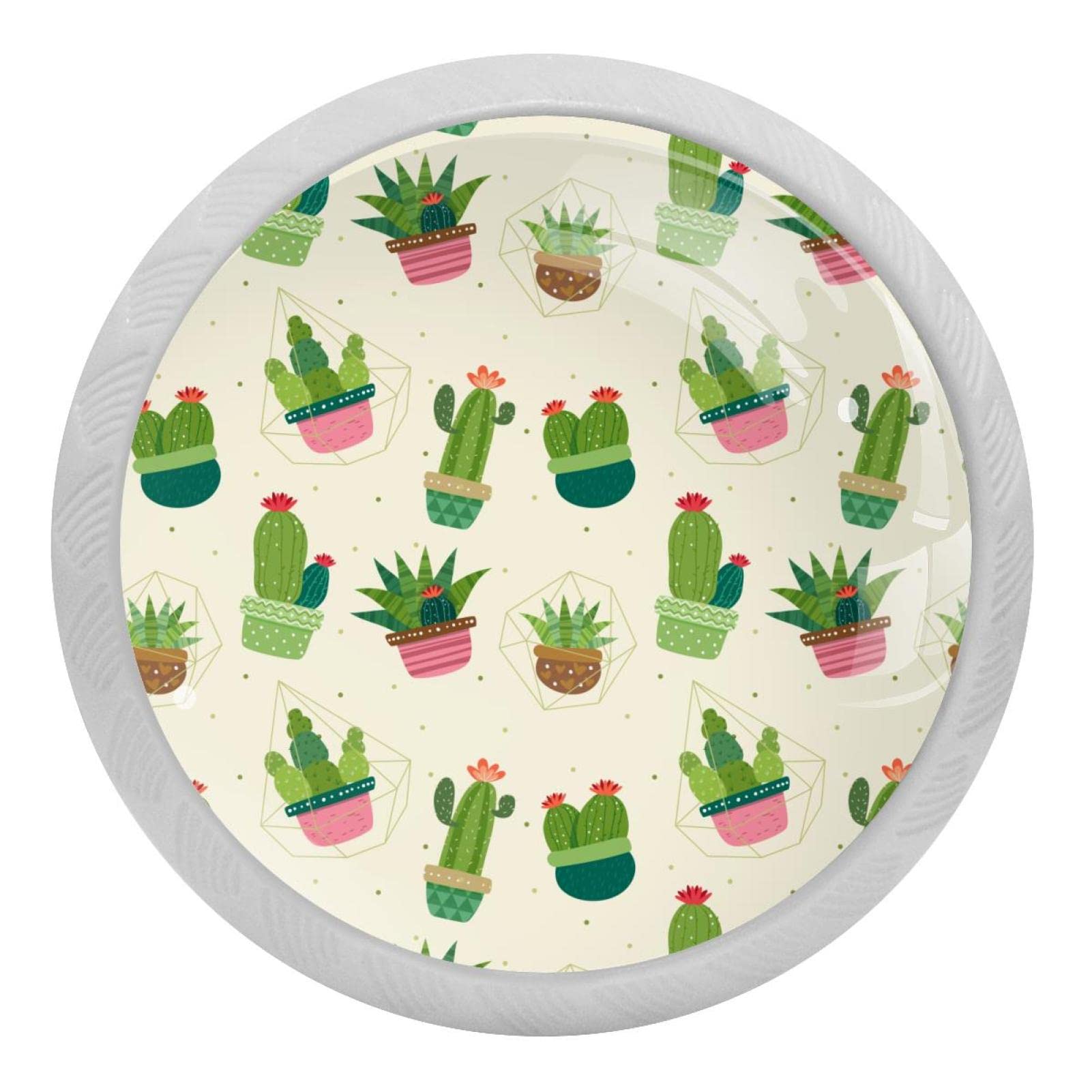 Boutons de tiroir cactus dessinés main en verre effet diamant fluo x4