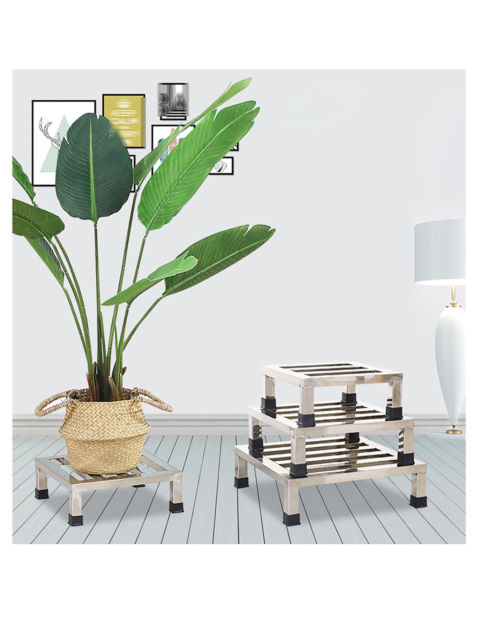 Base de acero inoxidable resistente para plantas y estantes de lavado exterior