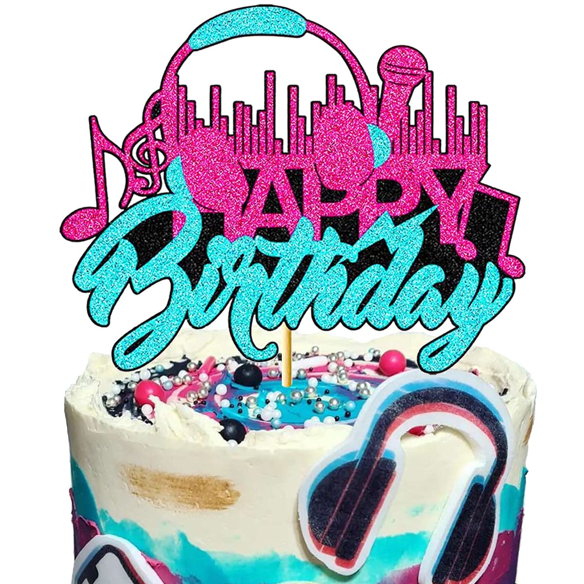 Hot Music Cake Topper Note Decoration for Short Video Musical Happy Birthday Dessert Girl's Karaoke Theme Party Supplies