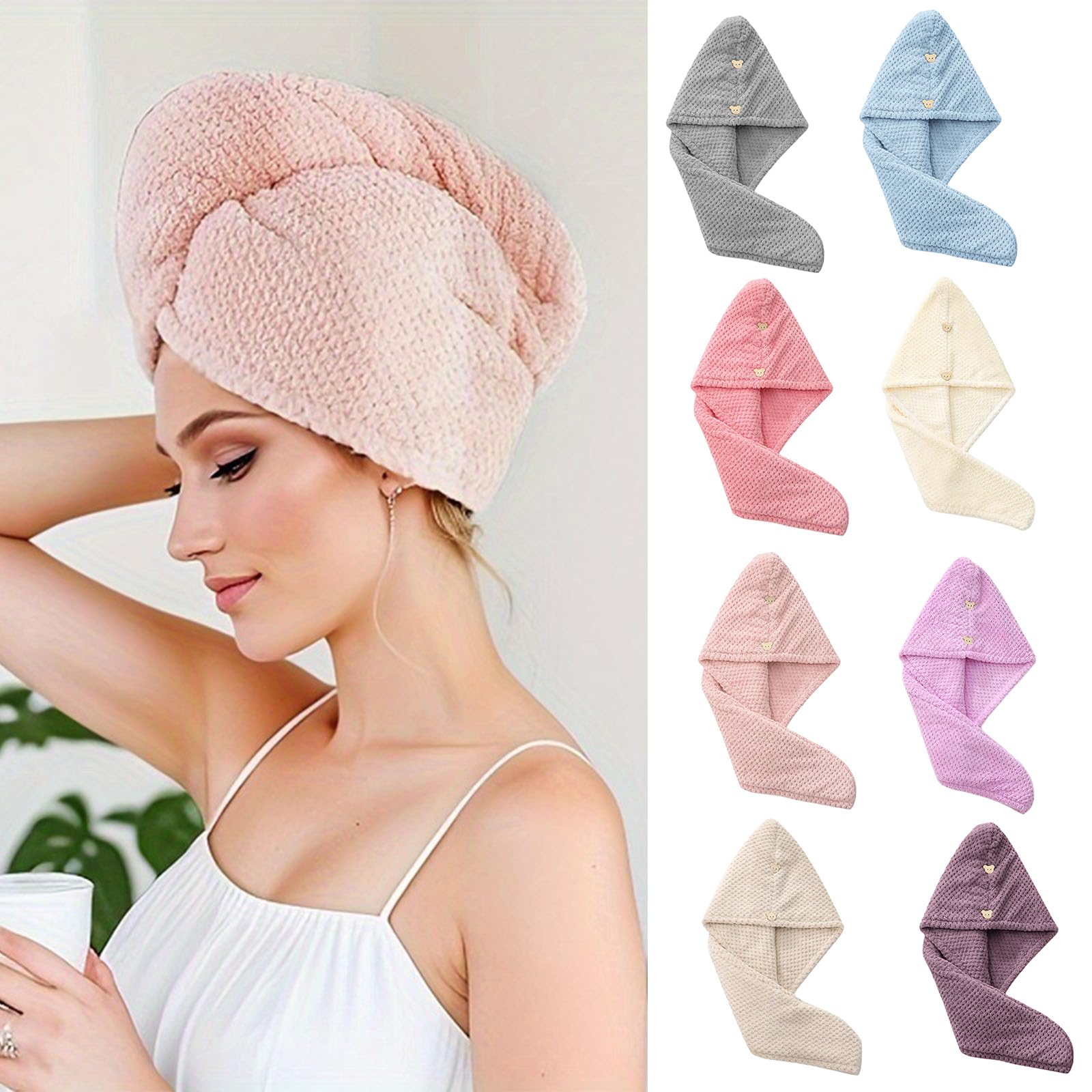 PATOFIN Hair Drying Hair Towel for Women Soft Microfiber Turban Wrap in Assorted Color Quick Drying Hair Plopping Towel