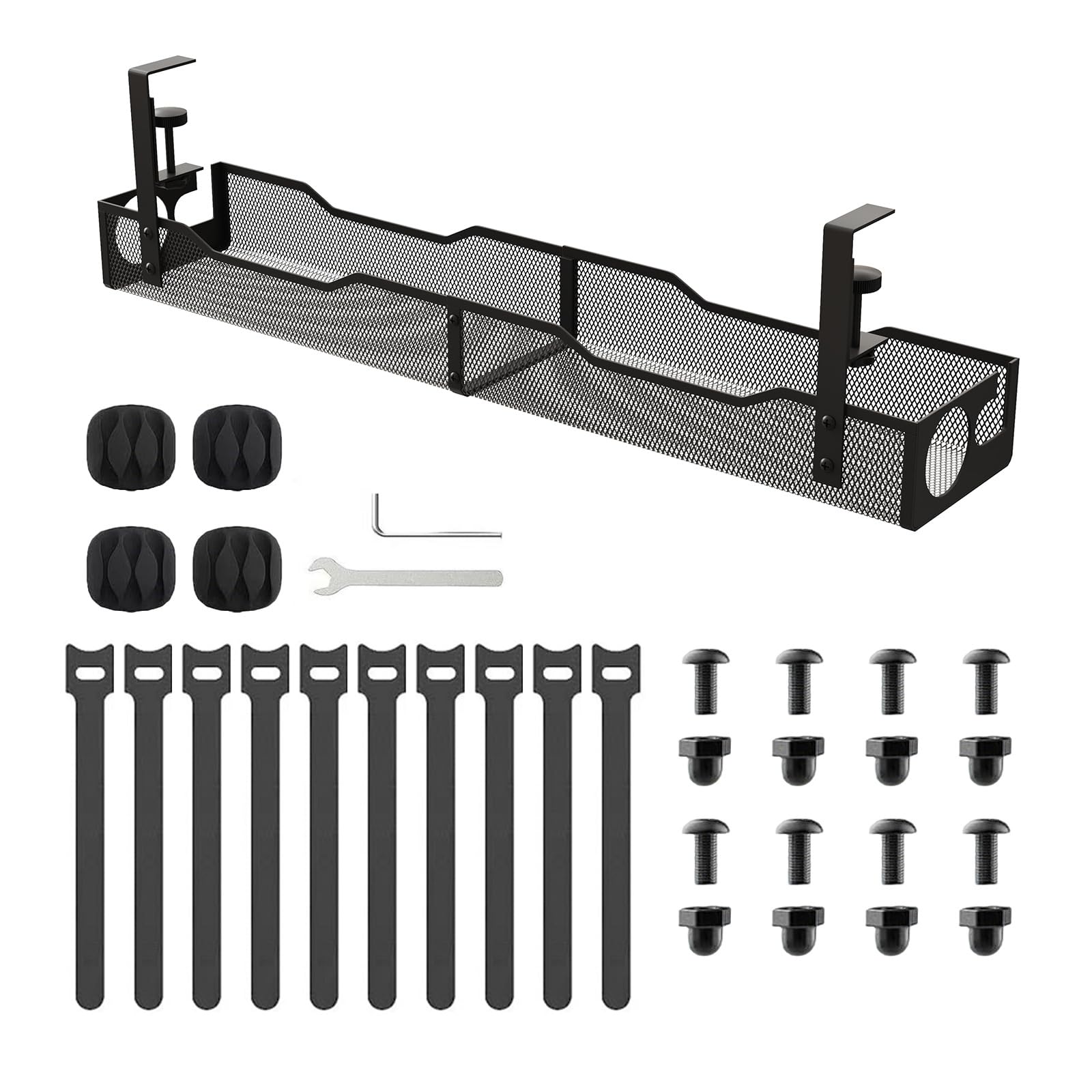 Cable Management,No Drill Under Desk Cable Management, Metal Cable Tidy Tray with Adjustable Clamps, Desk Cable Organiser for Home Office Wire Storage Black