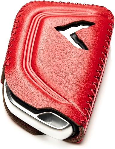 Miniatura 4 de Vitodeco Funda de piel auténtica para llavero inteligente con correa de cuero compatible con Chevrolet Corvette C8 2020 - 2024 (7 botones, rojo)