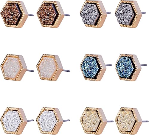 JOYAGIFT Aretes tipo dormilona de resina Druzy para mujer, hipoalergénicos, diseño de geometría de cristal brillante, para adolescentes y niñas