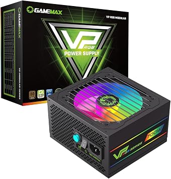 GameMax VP-Series 700W 80 Plus Bronze Power Supply No Power Cord Included - 700W GameMax VP-Series VP-700-RGB, Semi-Modular, Single Rail, 120mm RGB Fan, ATX PSU | Black