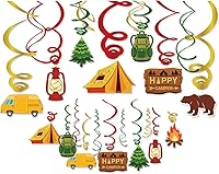 Vista 1 de 30 piezas de decoración colgante para fiesta de cumpleaños de campamento, remolinos colgantes Happer Camper, decoración de techo de aluminio