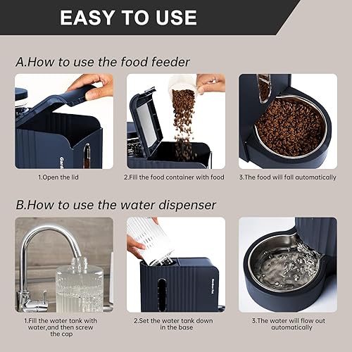 Miniatura 6 de Gardner Pet Dispensador automático de alimentos y agua para gatos, de acero inoxidable, dos en uno, dispensador de gran capacidad para mascotas