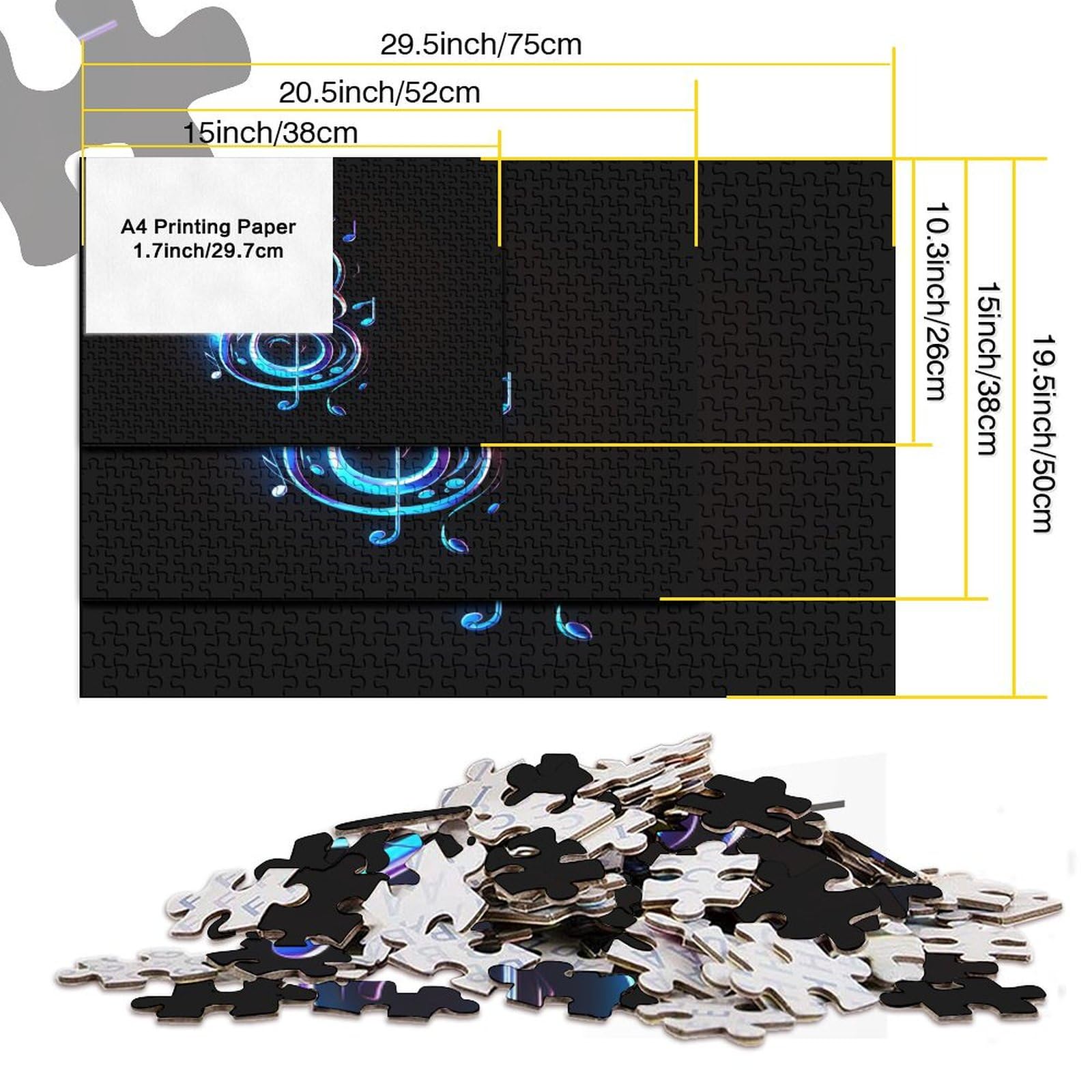 Puzzle z notacją muzyczną, puzzle 1000 elementów, puzzle dla dorosłych, kolekcja wyzwań, niemożliwe puzzle, wysokiej jakości nadruk 1000 sztuk (75 x 50 cm)