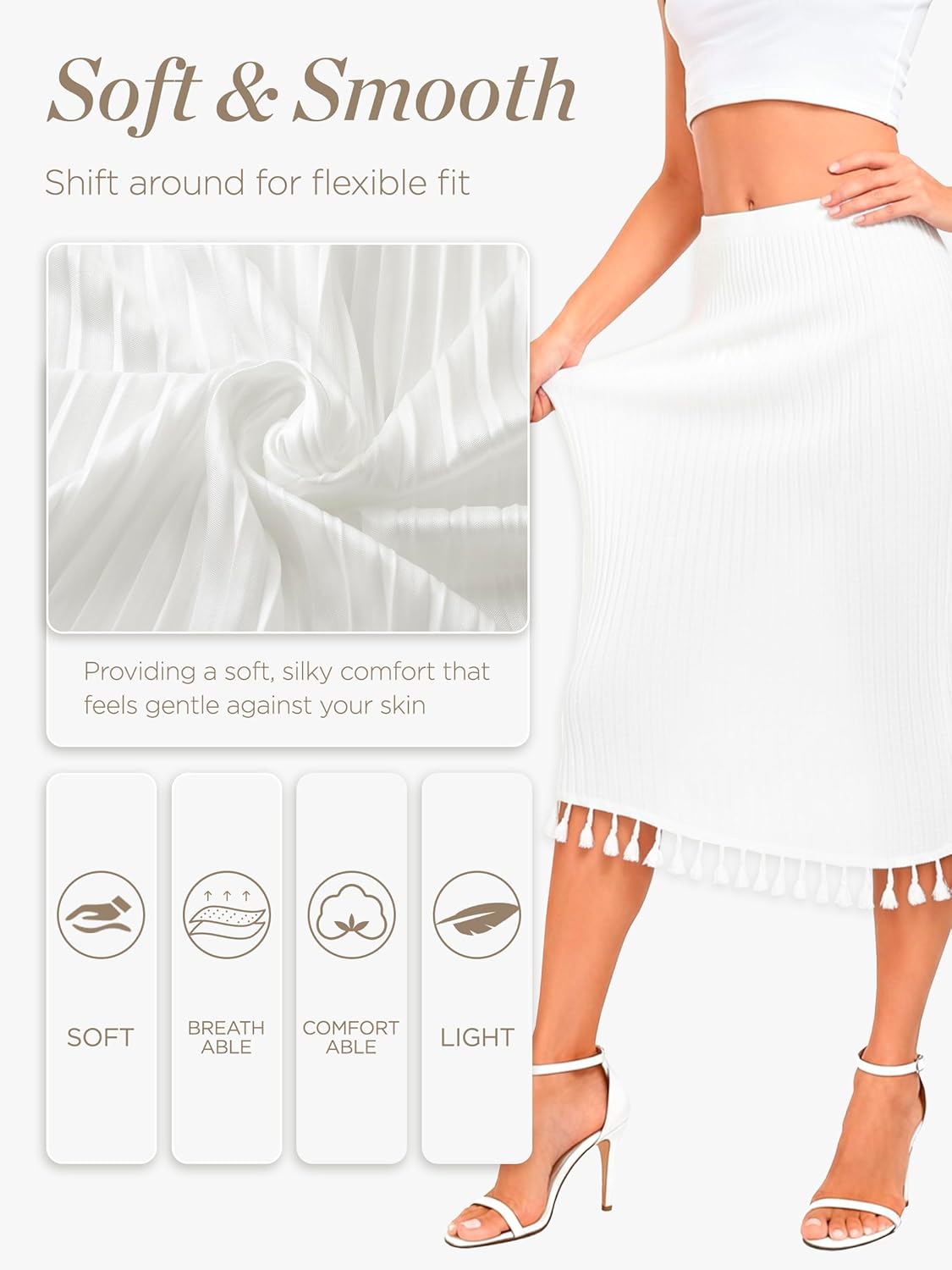 Half Slip for Under Dress - Long Underskirt with Unique Tassel Soft Pleating Slips for Women Under Dresses - Image 5