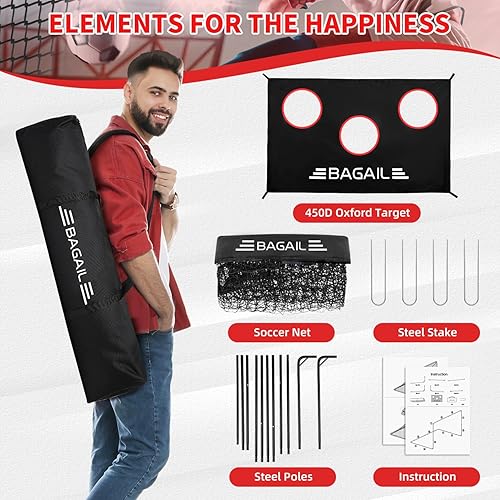 Miniatura 3 de BAGAIL Portería de fútbol, red de fútbol 2 en 1 con objetivos, entrenador de fútbol desplegable de 6 x 4 pies para patio trasero con tela