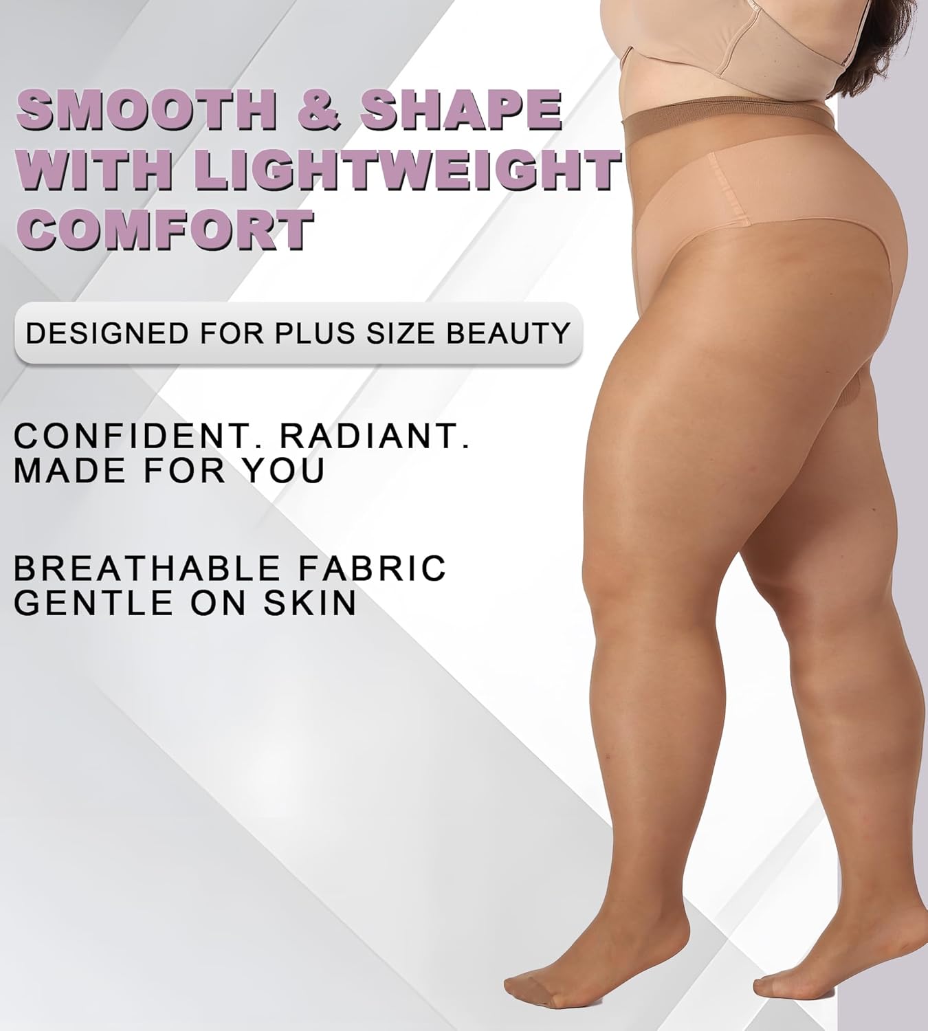 DancMolly Plus Size Tights for Women, 20D Sheer to Waist T Crotch Control Top Pantyhose, Under Dress 2 Pairs - Image 4