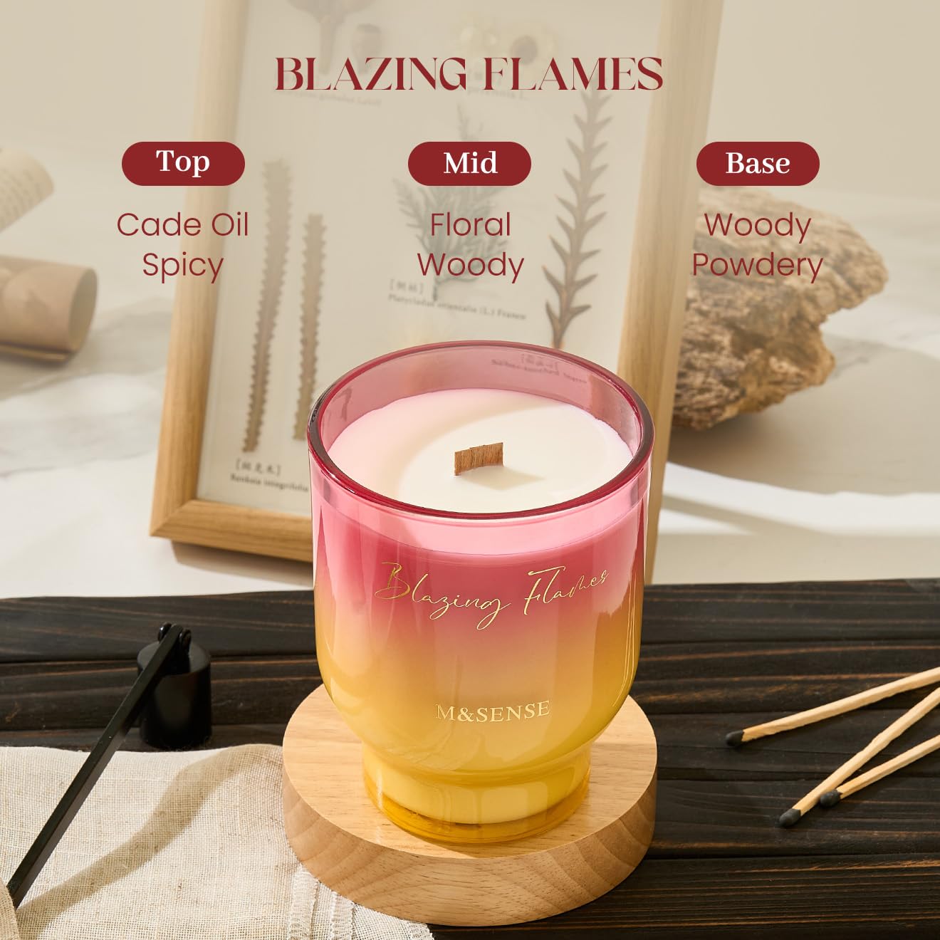 M&SENSE Large Scented Candle with Crackling Wick, Blazing Flames 470g, Burn Time: Up to 110 Hours, Perfect Christmas Gifts for Women - Image 3