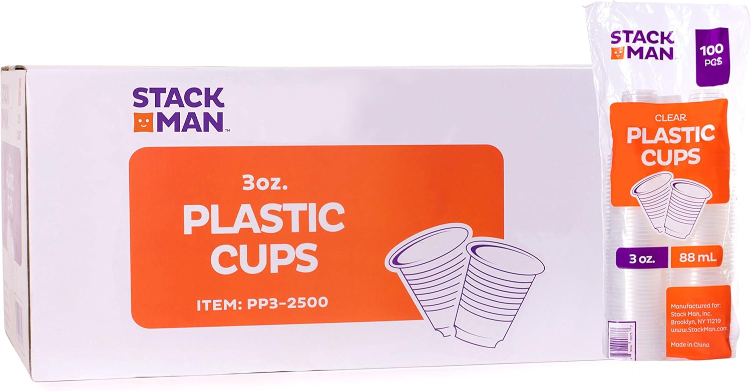 Case of 2,500 3 oz. Disposable Clear Plastic Cups, 100 Count Packages