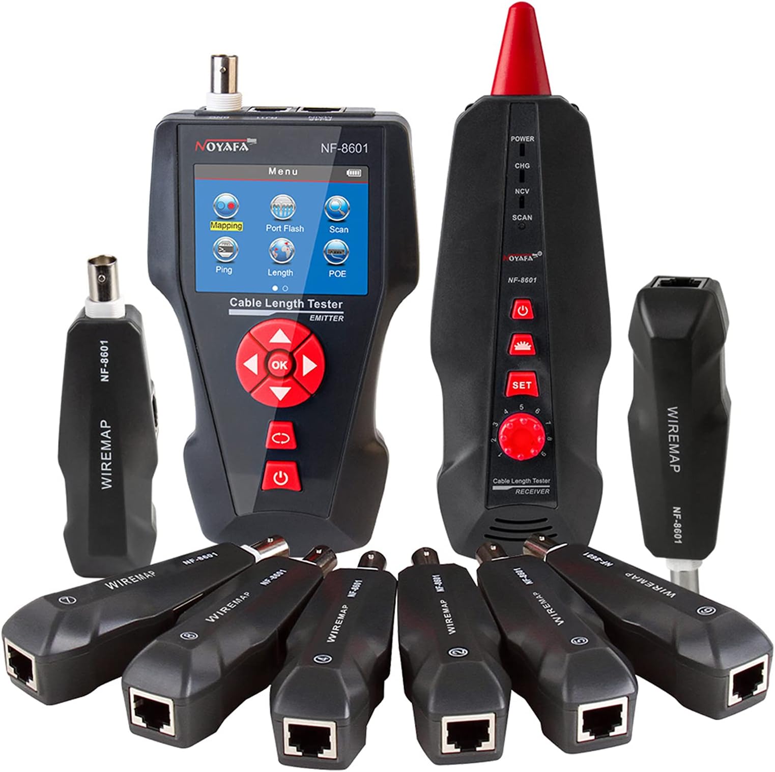 OUNA Wire, Multi-functional L Network Cable Tester Wire RJ11 RJ45 BNC Wire Leng wi 8 Remote Adapters PING & POE Testing Functions