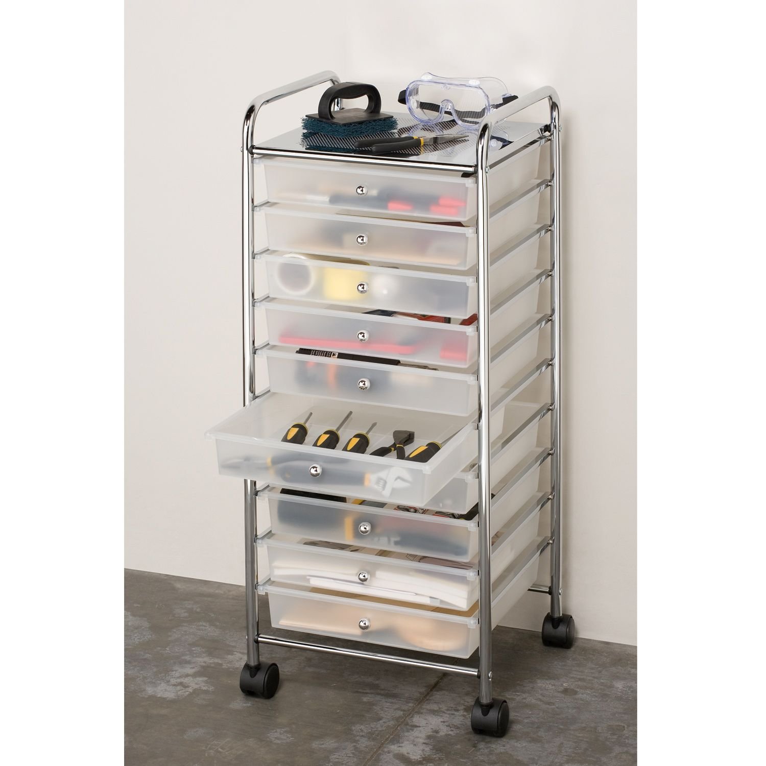 Seville Classics SHE16210B Desserte à 10 tiroirs en métal argenté 39,5 x 39 x 98 cm