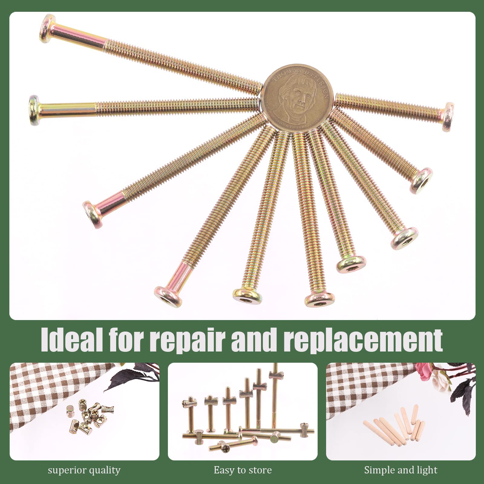 132 Piezas M6 Tornillos Y Tuercas Para Muebles, 3 En 1 Tornillos De Cabeza Hueca Hexagonal, Tornillos De Fijación Para Cama De Bebé, Cuna, Litera, Muebles, Cabecero