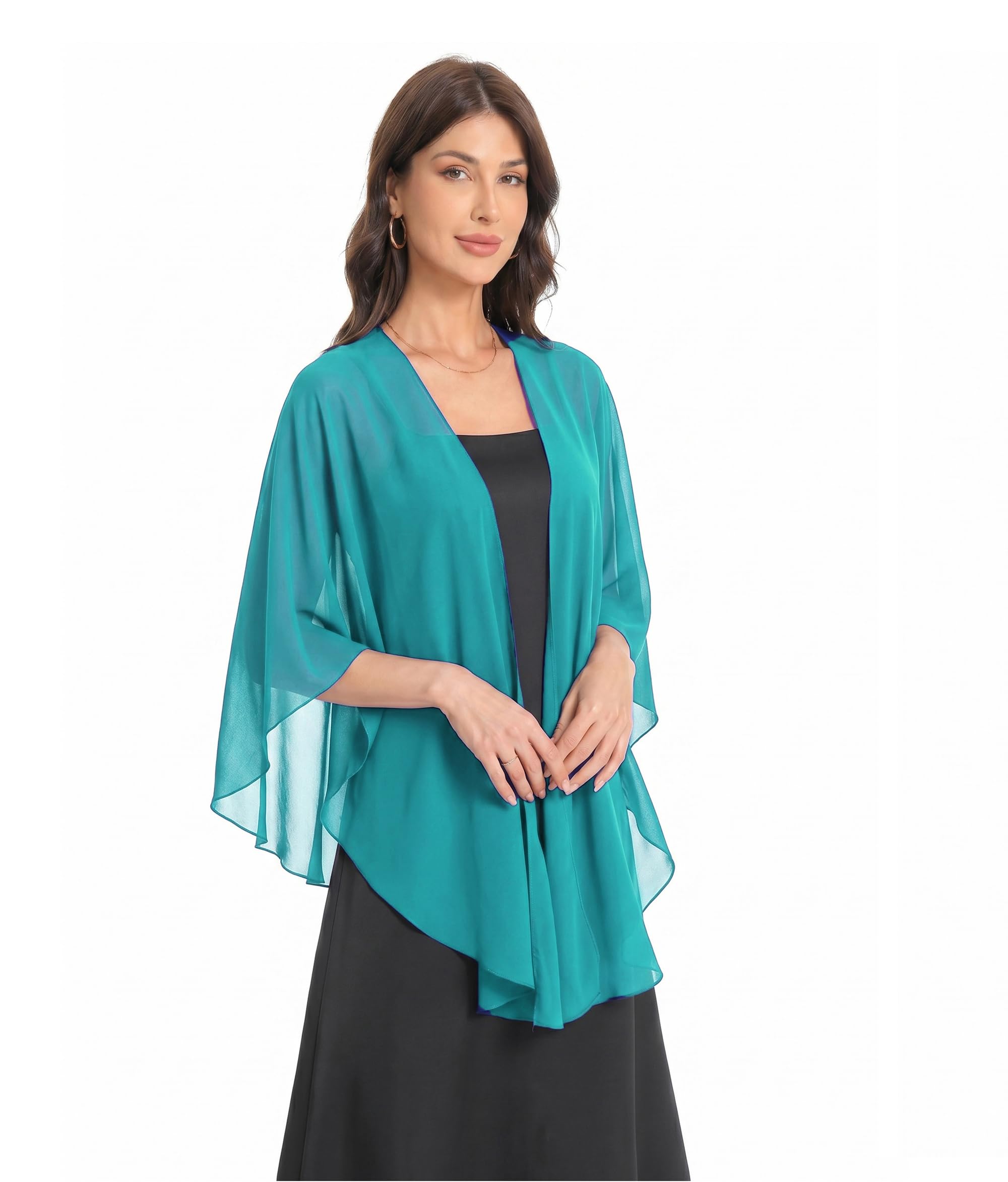 Womens Chiffon Shawls and Wraps, Wedding Party Shawl Scarf for Evening Dresses, Turquoise, One Size