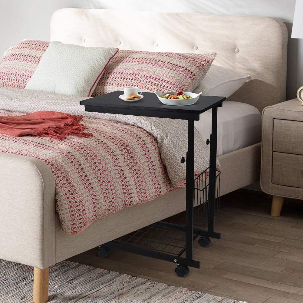 C Table Sofa Side Table Sofa Side Table Slide End Snack Table with Wood Finish and Metal Frame Couch Tables That Slide Under for Living Room and Small Spaces