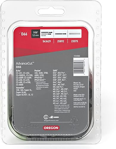 Miniatura 4 de Oregon Cadena de motosierra de repuesto D66 AdvanceCut para barras guía de 18 pulgadas, 66 eslabones de transmisión, paso 38 pulgadas, calibre .050