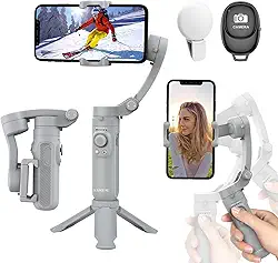 Estabilizador para Celular de Três Eixos, Cardã Inteligente com Controle Remoto Recarregável, Estabilizador Portátil Plegável para Android e iPhone, Ideal para Vlogs, YouTube, TikTok