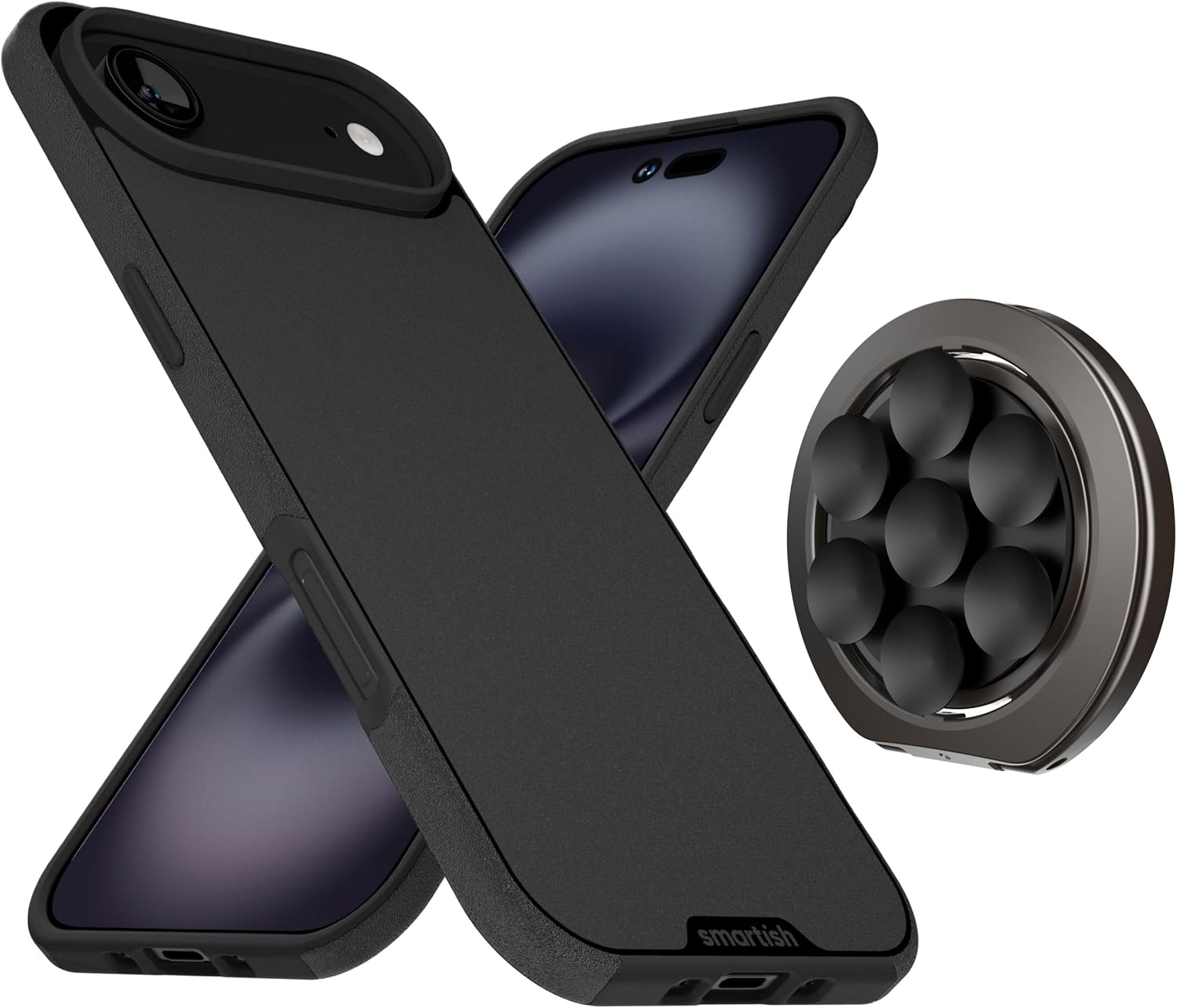 Smartish iPhone Air MagSafe Case + Magnetic Suction Mount Bundle - Gripmunk + WallFlower - Suction Stick On Phone Mount + Finger Grip Loop for iPhone - Extra Strength Magnets