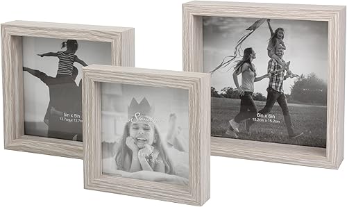 Miniatura 3 de Stonebriar Marcos cuadrados decorativos para galería de pared, madera, gris claro, juego de 3