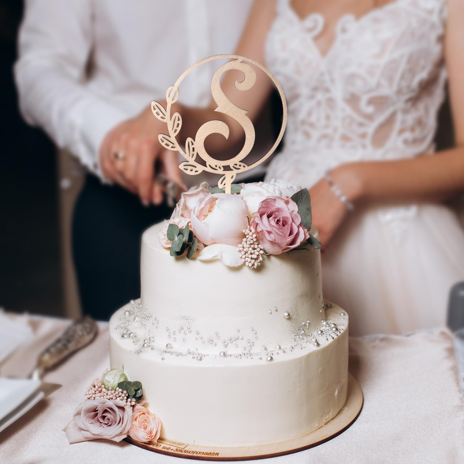 LINGTEER Tortenaufsatz aus Holz, personalisierbar, Buchstabe S, perfekt für Geburtstag, rustikal, Hochzeit, Jahrestag, Geschenk, Andenken, Party-Dekoration