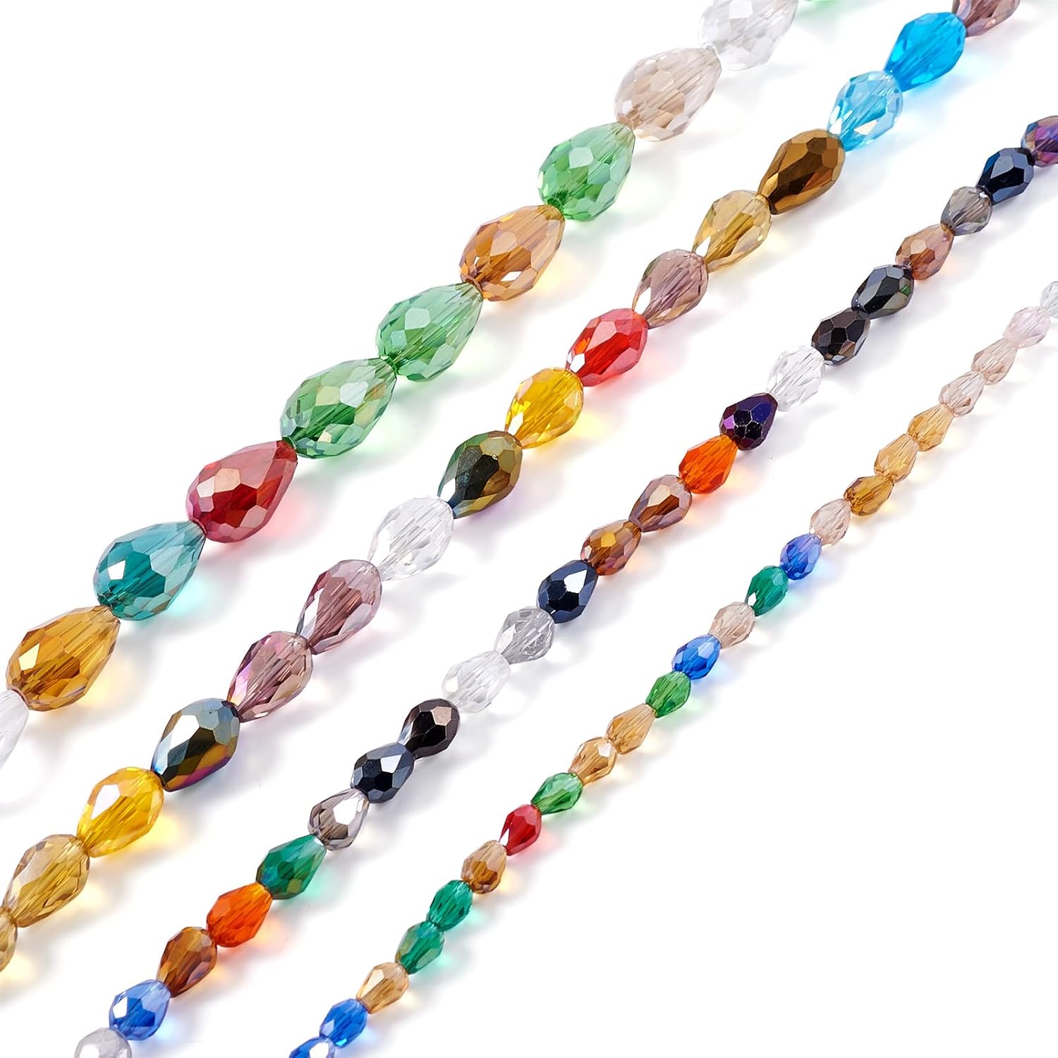 Craftdady 4 Strands Faceted Teardrop Crystal Bead AB Color Plated Drop Crystal Glass Beads Center Drilled Drop Spacer Beads for DIY Craft Jewelry Necklace Bracelet Earring Making