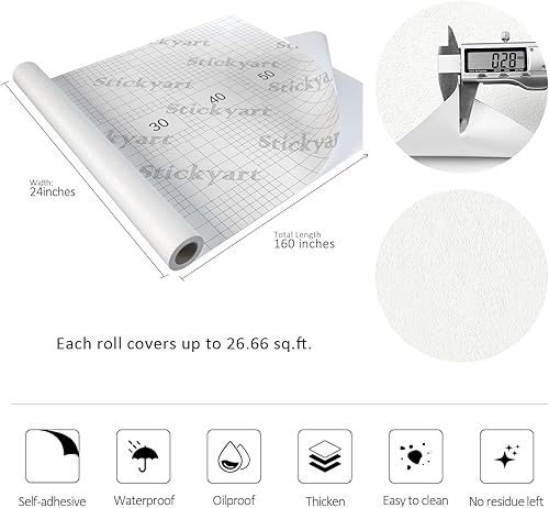 Miniatura 7 de Stickyart Papel tapiz de hormigón blanco de 24 x 160 pulgadas, para despegar y pegar, papel de pared con textura de yeso extra grueso, papel de