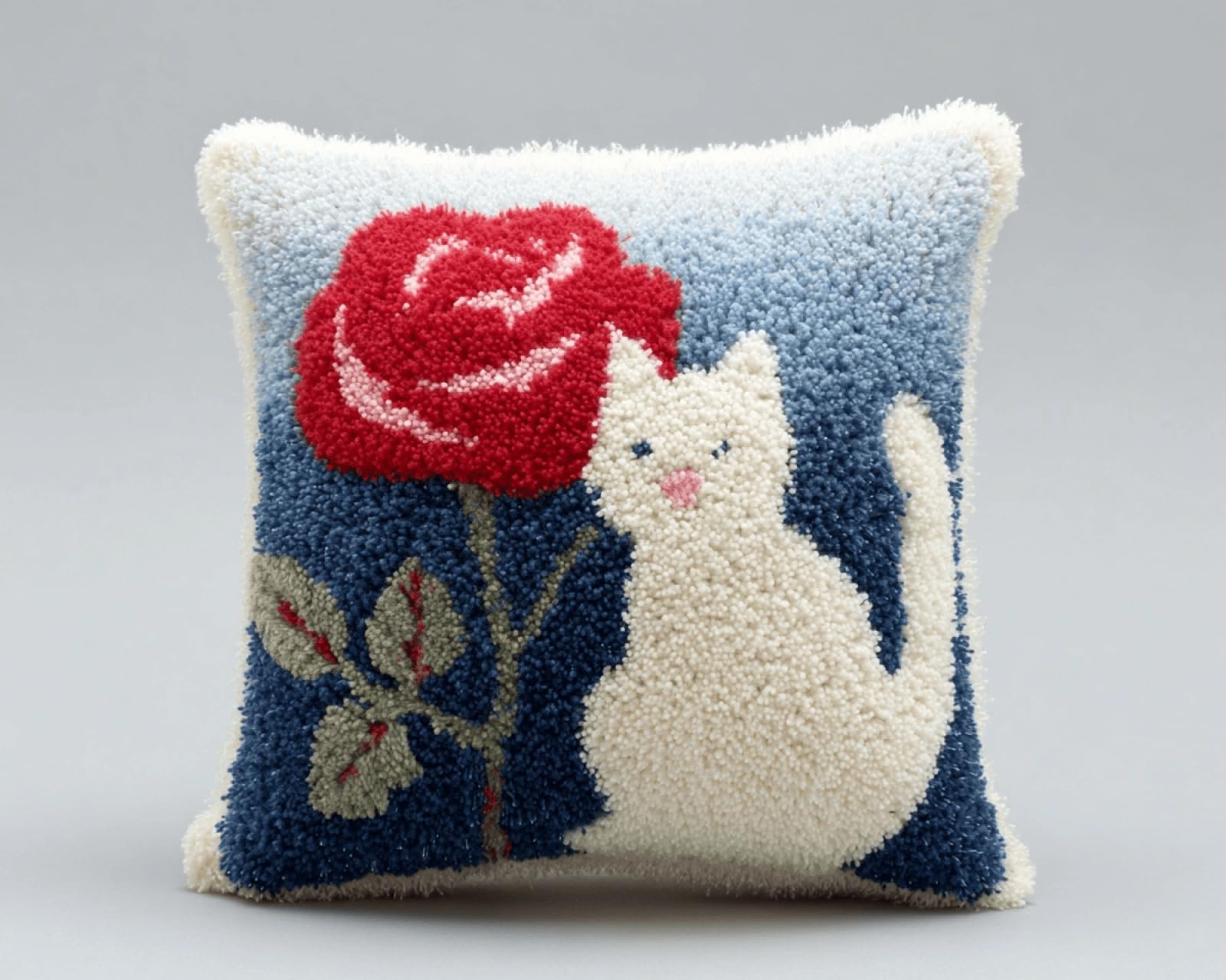 XDEGHUANGSS DIY Latch Hook Pillow Cover Kit,43x43 cm,Cat Rose