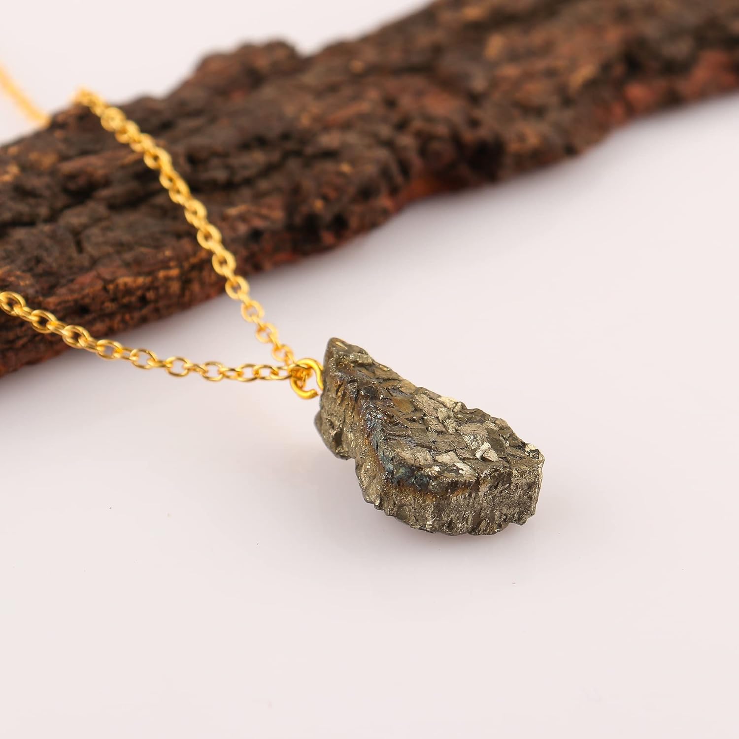 Handmade Pendant Necklace – Natural Raw Pyrite – Protection & Abundance – Gold Plated – Dainty Dangle Style – 18 Inch Adjustable Chain – Christmas Gift - Image 2