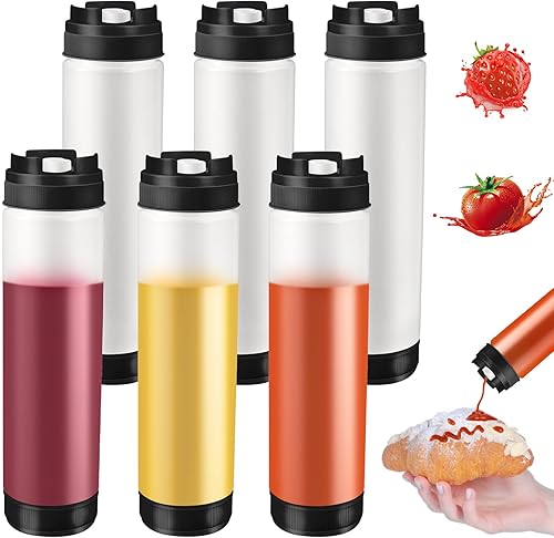 CHIVENIDO 6 botellas de plástico invertido de 16 onzas, botellas exprimibles de condimentos para salsas, punta recargable, válvula grande, ketchup