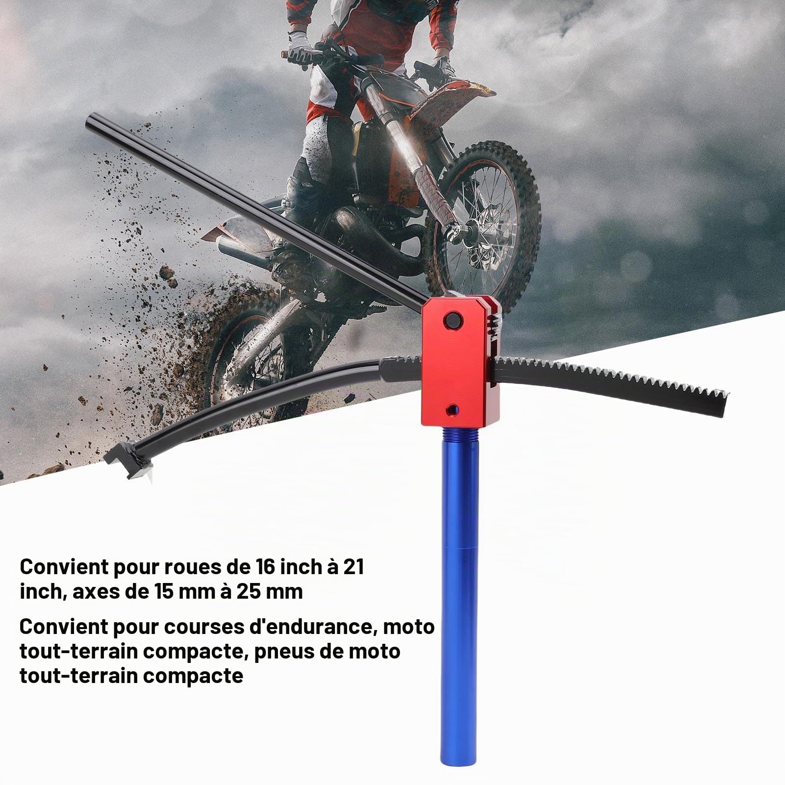 Luqeeg Outils pour Changer Les Pneus de Moto Tout-Terrain Kit de Changement de Pneus avec Système D'engrenage Puissant pour Simplifier L'installation Tiges de Support Multiples