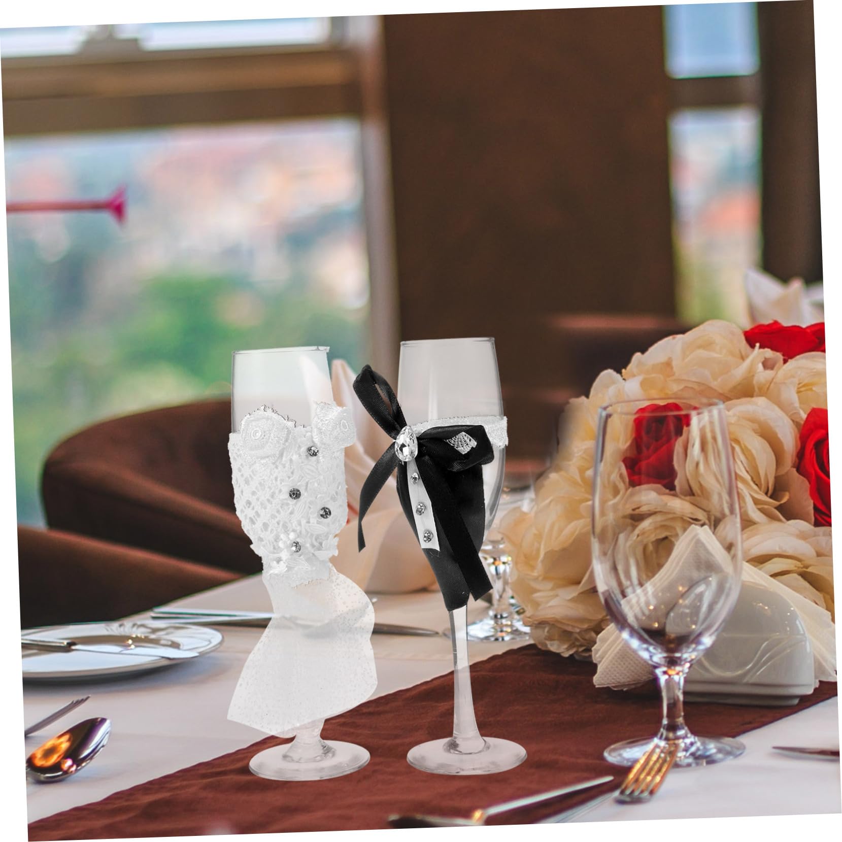 LIFKOME Juego de Copas de Brindis de Boda 2 Piezas de Vidrio