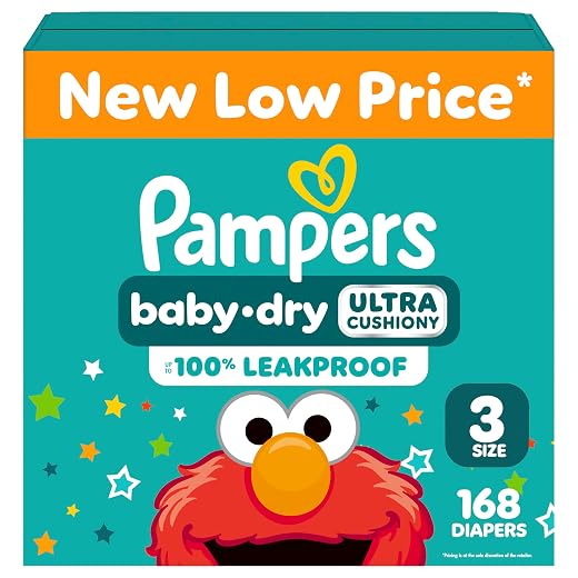 Pampers Diapers - Baby Dry - Size 3, 168 Count, Absorbent Disposable Infant Diaper (Packaging May Vary)