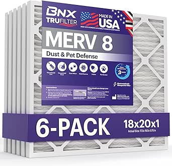 BNX TruFilter 20x20x1 Air Filter MERV 8 (12-Pack) - MADE IN USA - Dust