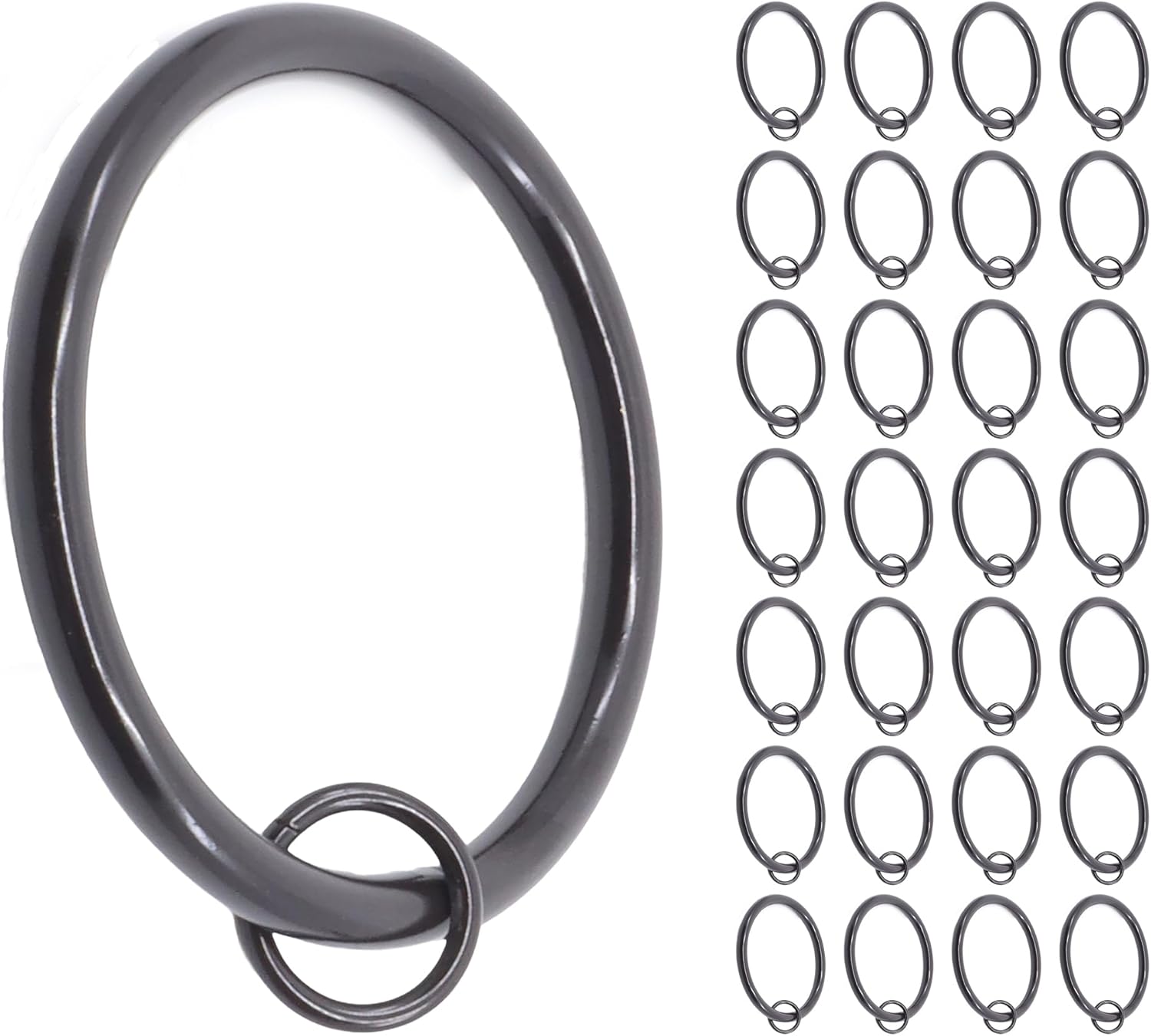 Meriville 28 pcs Black 2-Inch Inner Diameter Metal Flat Curtain Rings with Eyelets