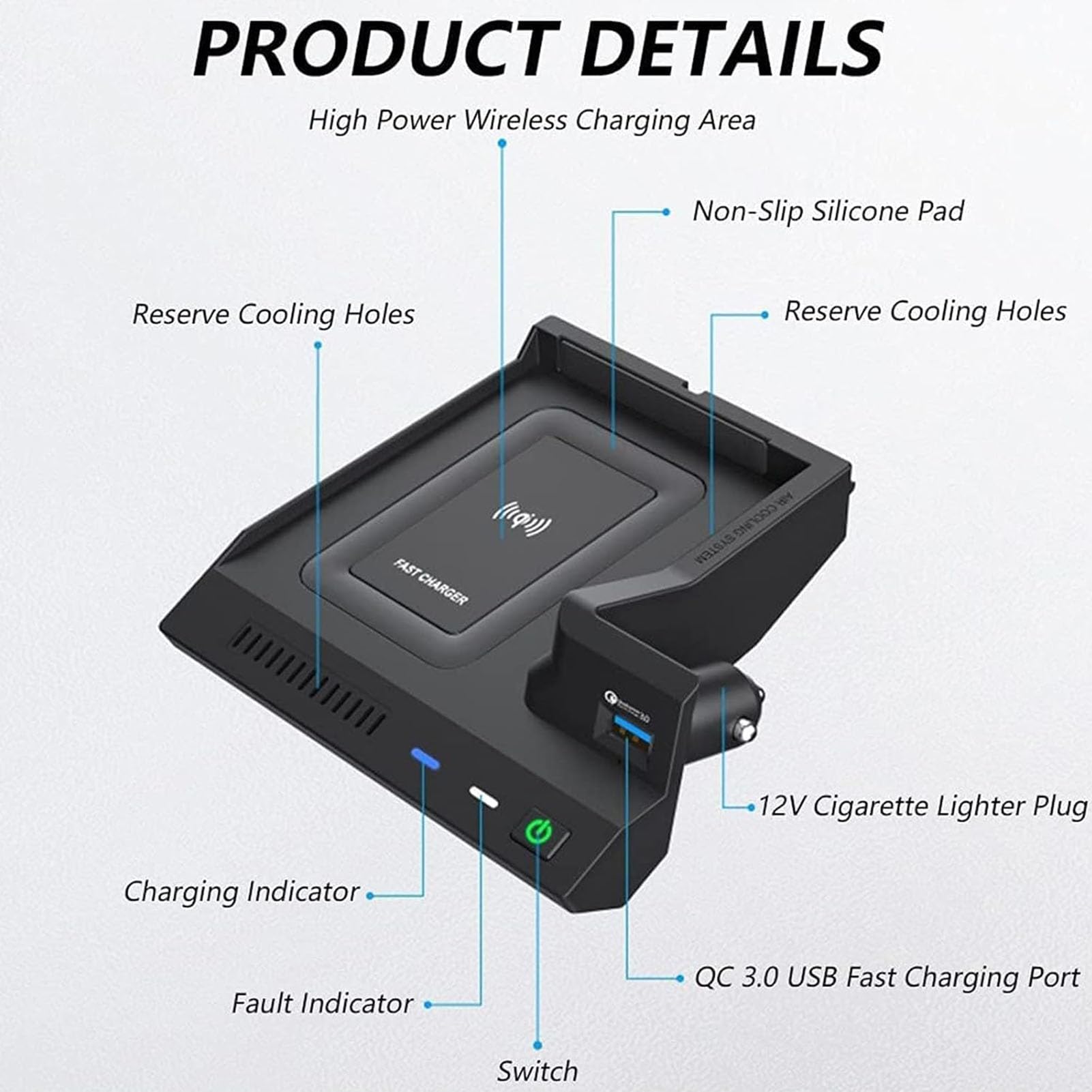 Cargador Inalámbrico para Mercedes-Benz Clase C GLC AMG 2015-2021 Panel De Accesorios para Consola Central De Coche 15W para Cualquier Teléfono Compatible con Qi